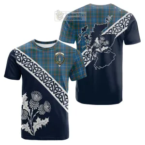 Bain Tartan Cotton T-shirt Featuring Thistle and Scotland Map