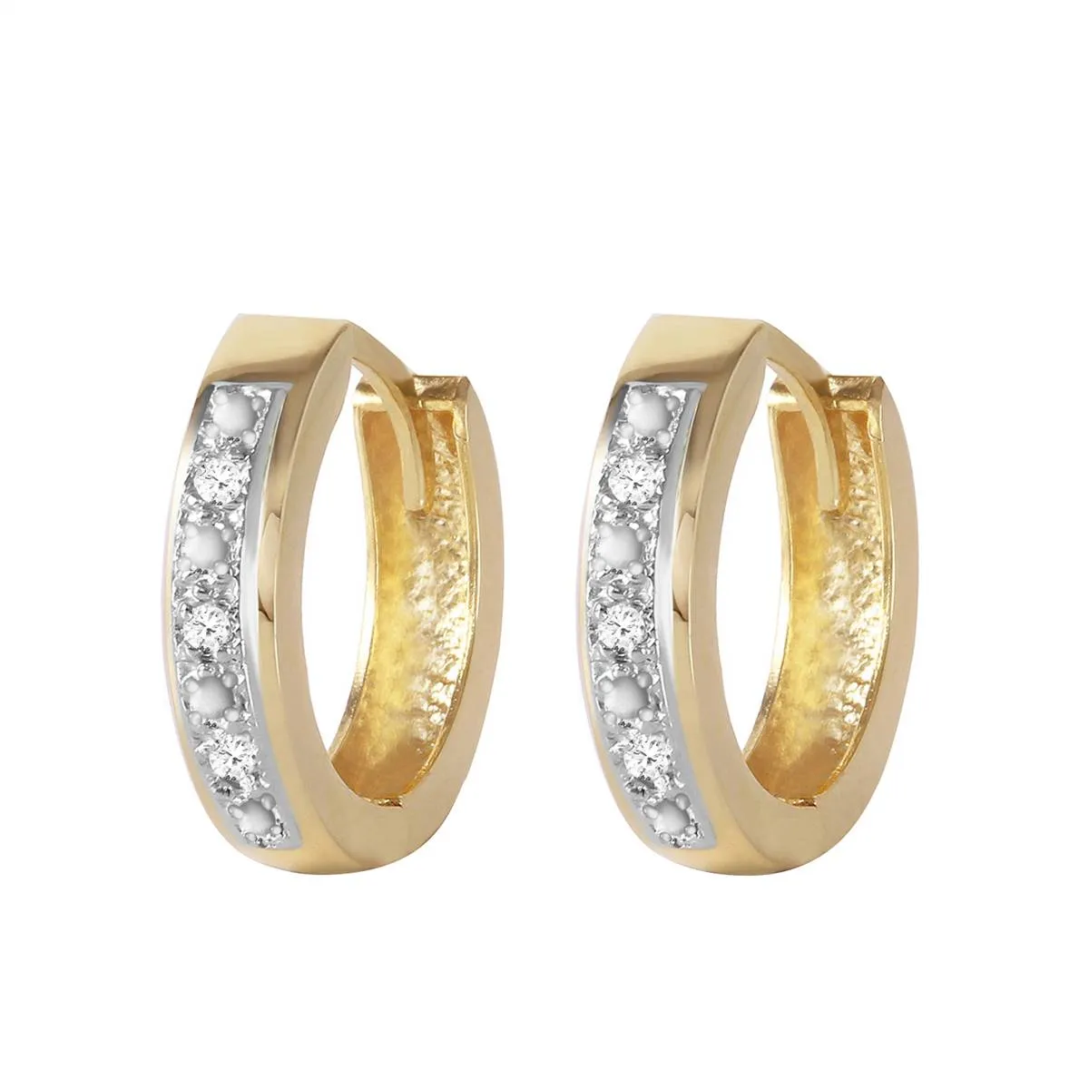 0.04 Carat 14K Solid Yellow Gold Hoop Huggie Earrings Diamond