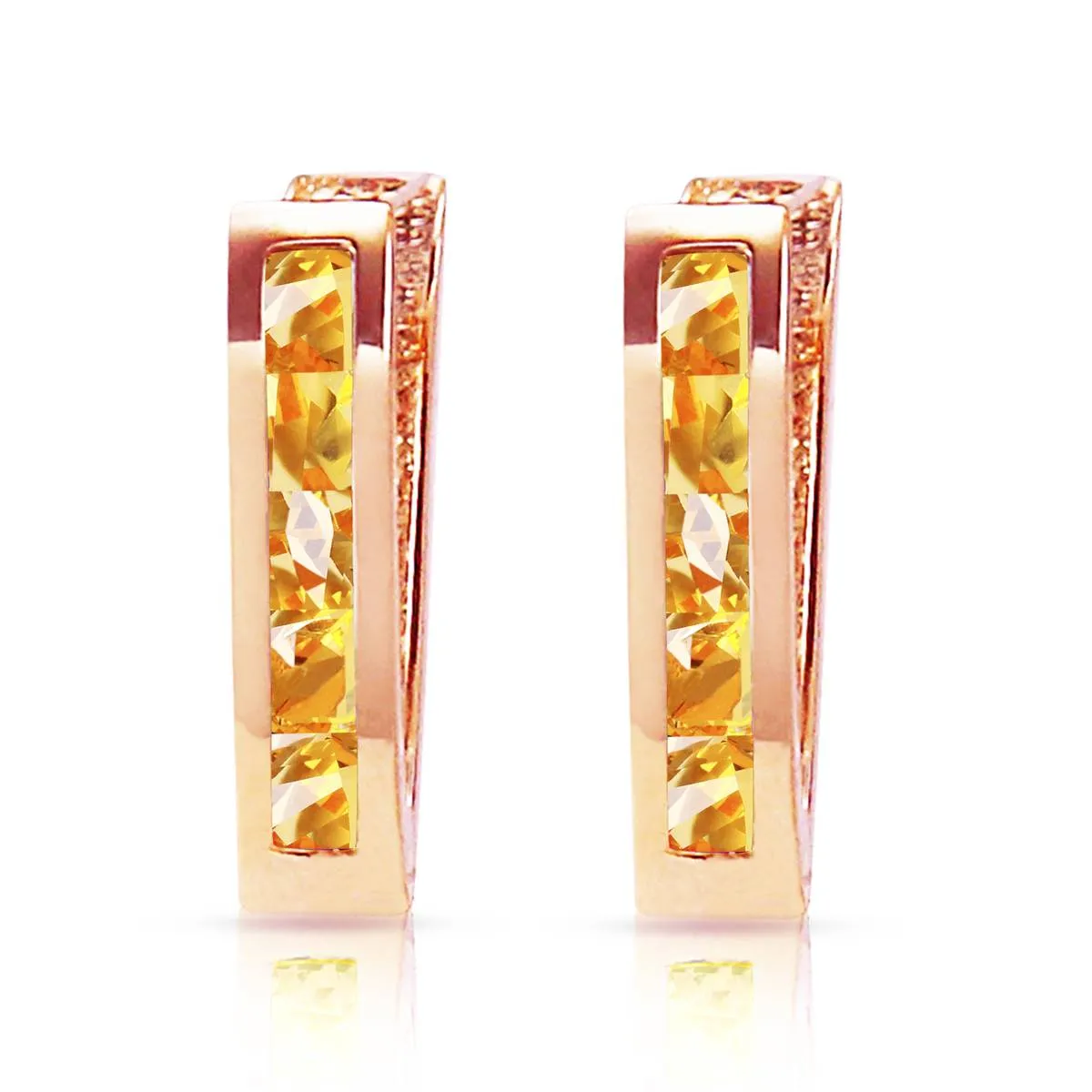 0.7 Carat 14K Solid Rose Gold Oval Huggie Earrings Citrine