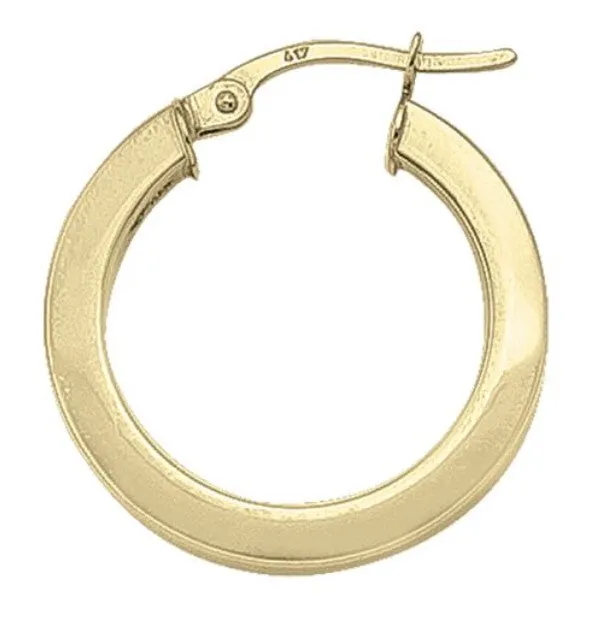 10K Yellow Gold 2.5mm Square Tube Medium Hoops