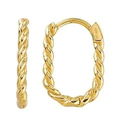 10K Yellow Gold Oval Twist Huggie Hoops