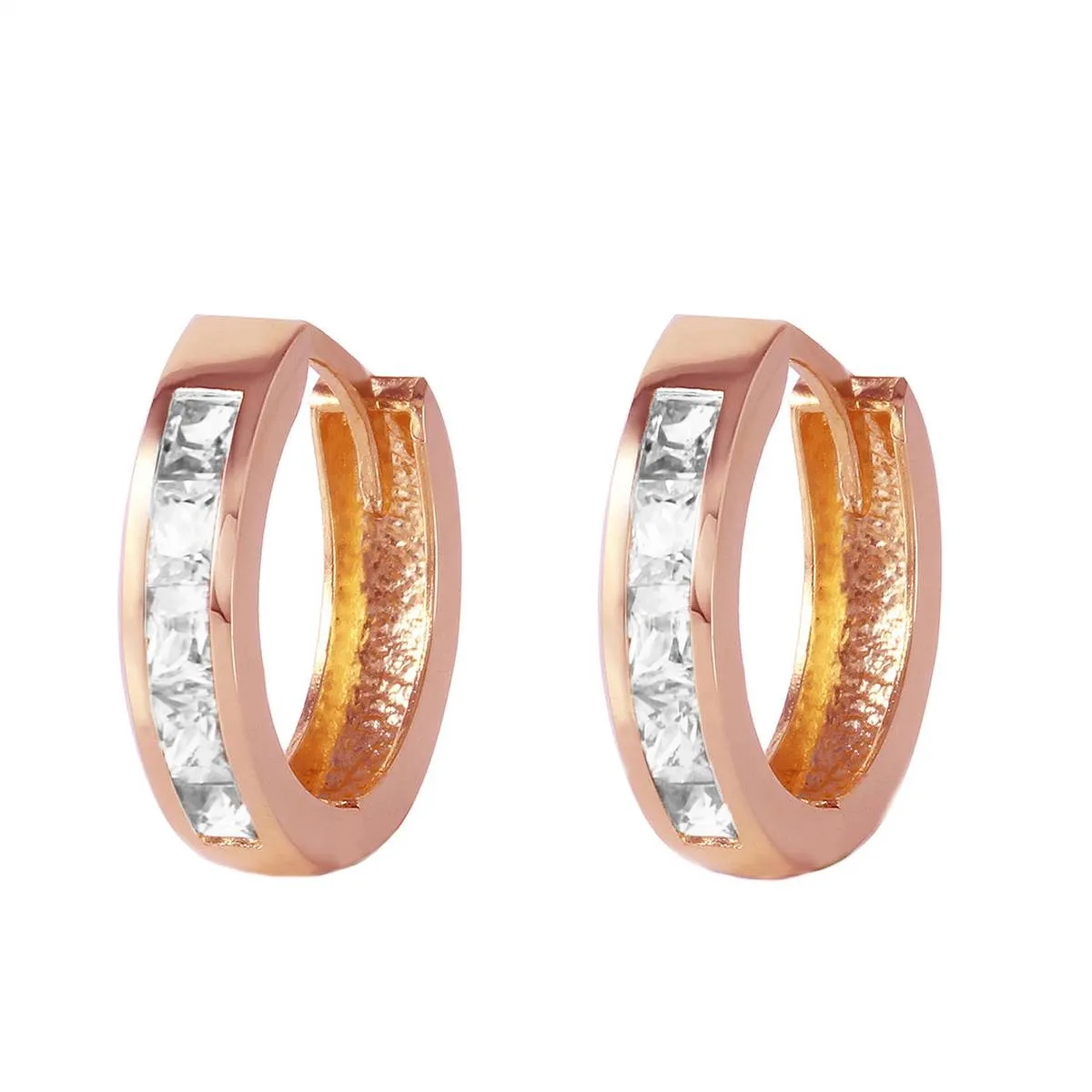 1.1 Carat 14K Solid Rose Gold Cubic Zirconia Hoop Earrings