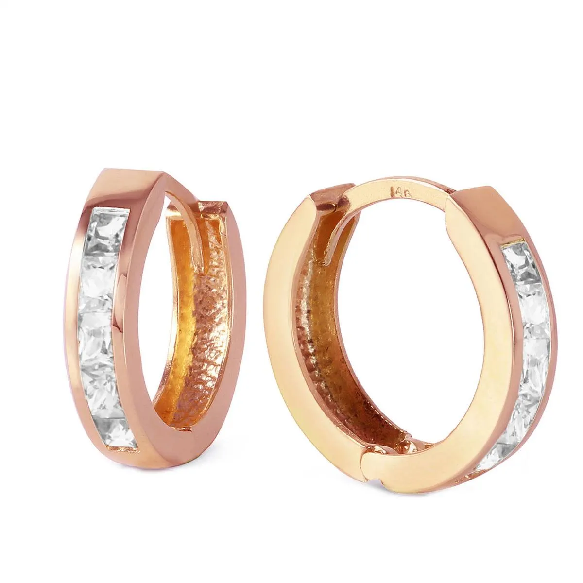 1.1 Carat 14K Solid Rose Gold Cubic Zirconia Hoop Earrings