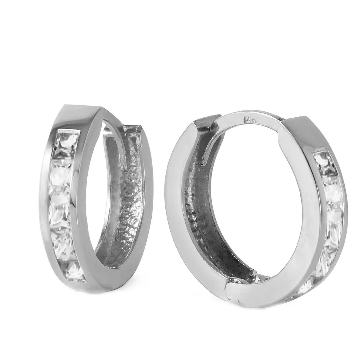 1.1 Carat 14K Solid White Gold Cubic Zirconia Hoop Earrings