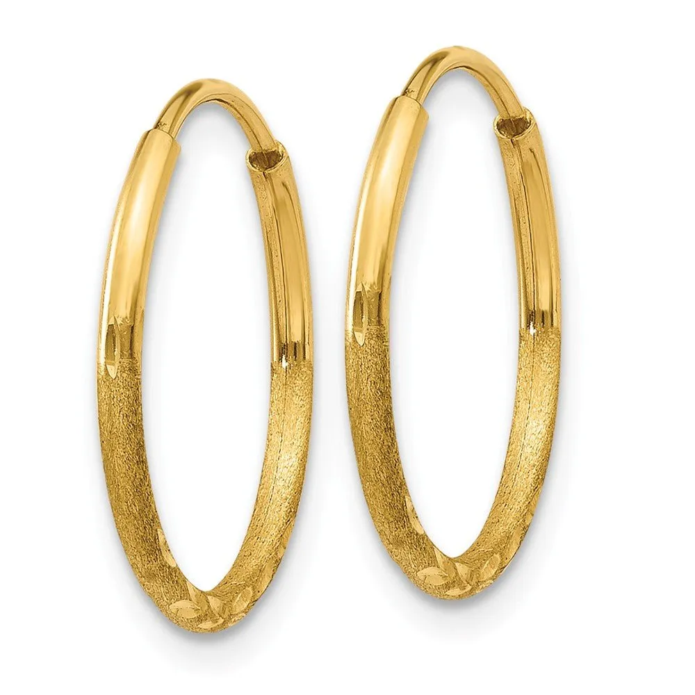 1.25mm, 14k Gold, Diamond-cut Endless Hoops, 15mm (9/16 Inch)