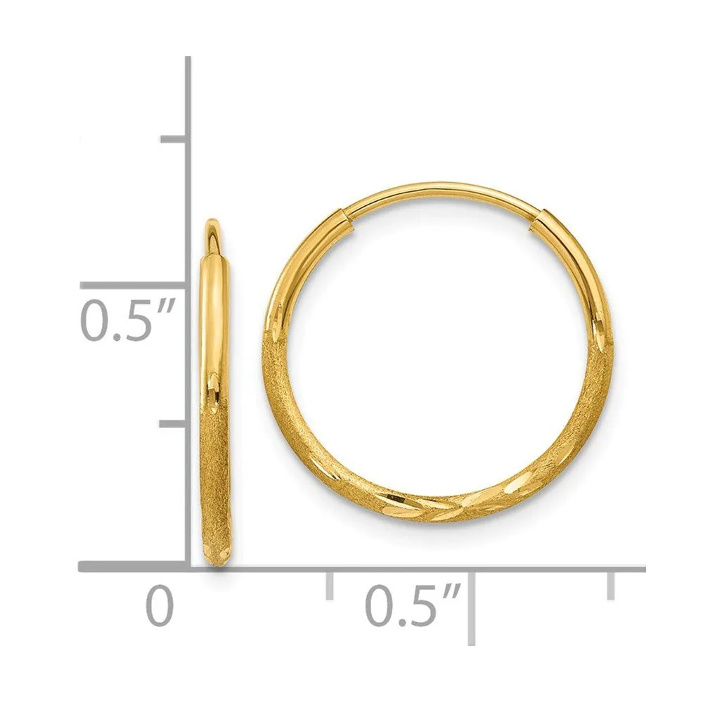 1.25mm, 14k Gold, Diamond-cut Endless Hoops, 15mm (9/16 Inch)