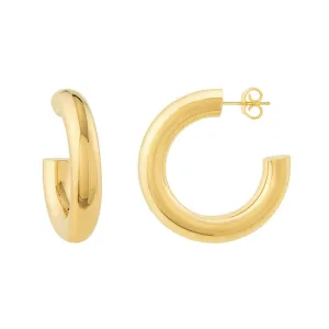 14K Gold 6.00mm x 30.00mm Polished Open Hoop Earrings