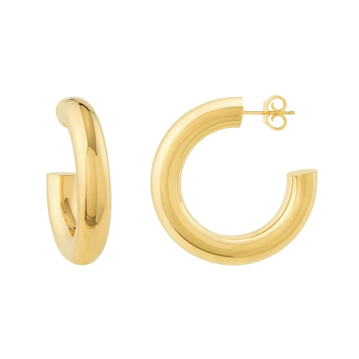 14K Gold 6.00mm x 30.00mm Polished Open Hoop Earrings