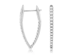 14K White Gold Diamond Inside out V Shaped Hoops