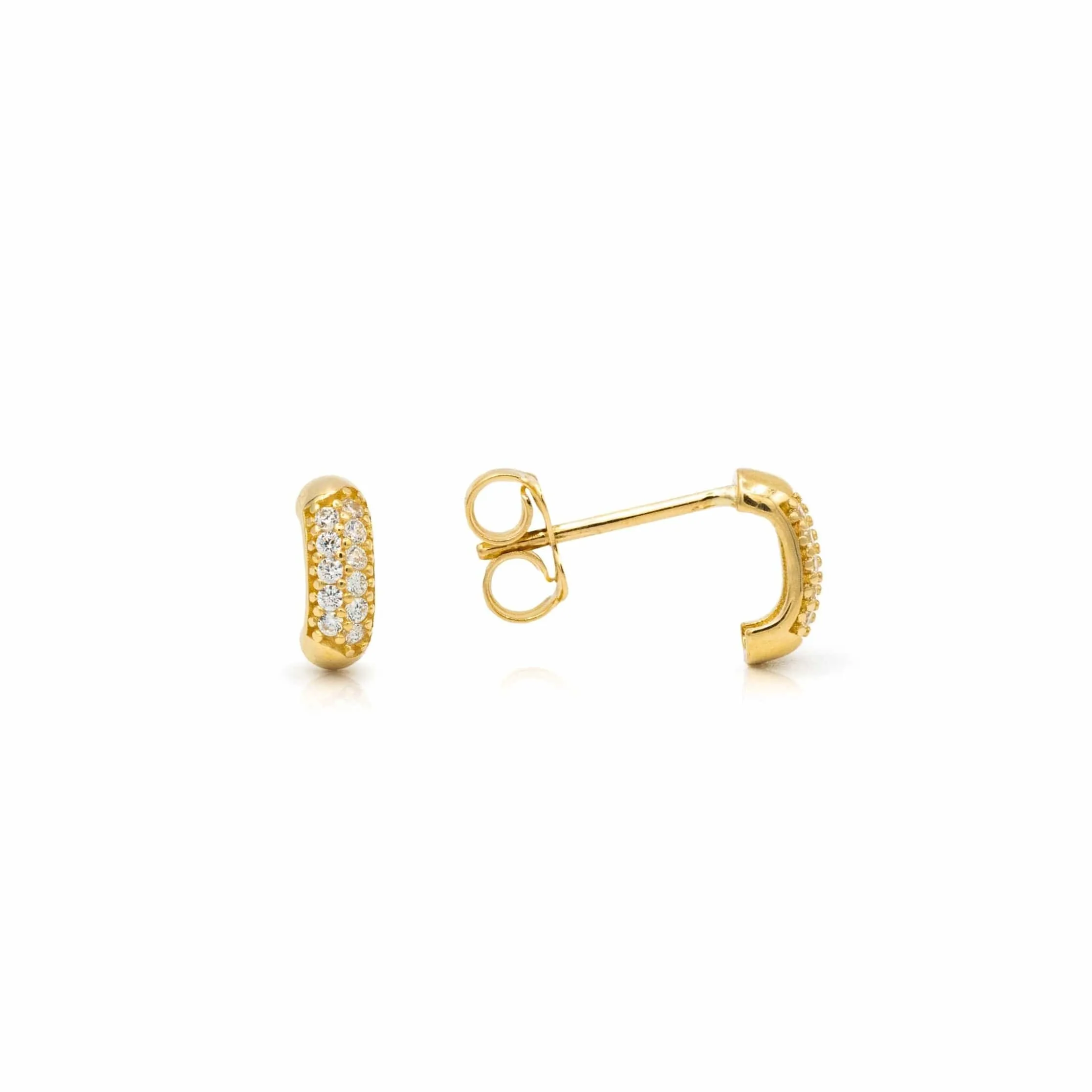 14k Yellow Gold Pave CZ Oval Mini Hoop Stud Earrings