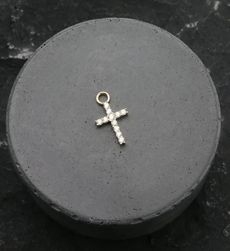 14kt Gold Cross Clear CZ Charm