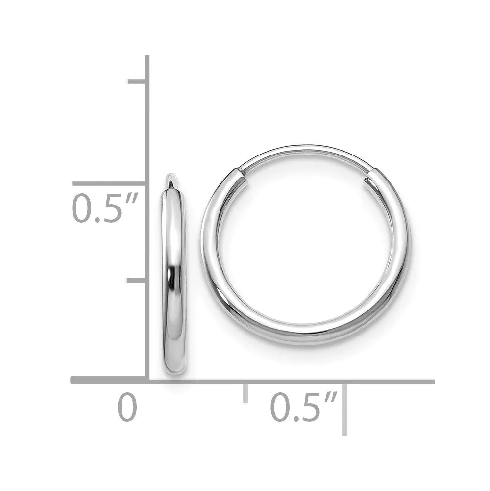 1.5mm, 14k White Gold Endless Hoop Earrings, 13mm (1/2 Inch)