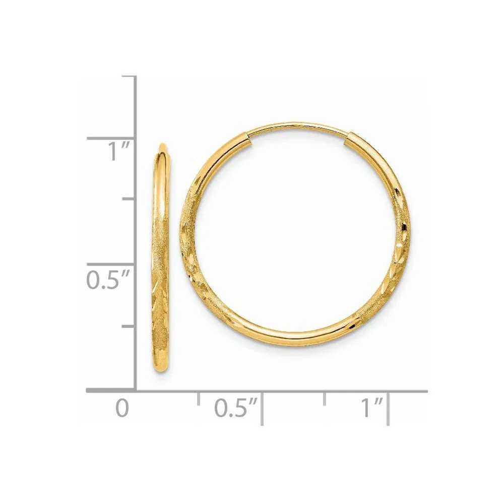 1.5mm x 25mm 14k Yellow Gold Satin Diamond-Cut Endless Hoop Earrings