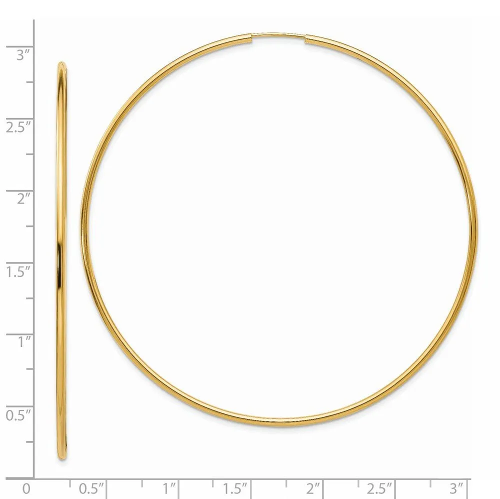 1.5mm x 72mm 14k Yellow Gold Polished Endless Tube Hoop Earrings