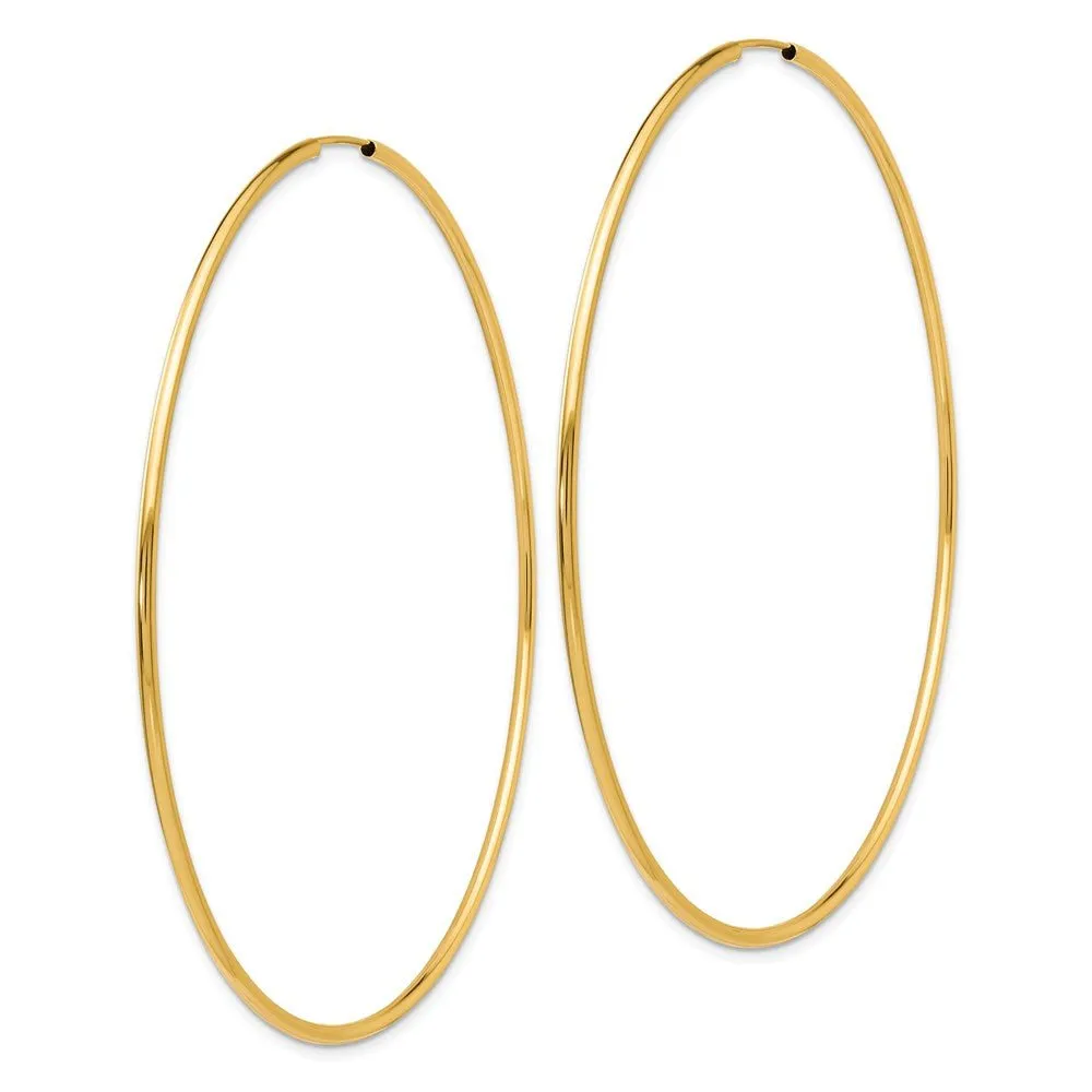 1.5mm x 72mm 14k Yellow Gold Polished Endless Tube Hoop Earrings