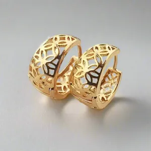 18K Gold Filled Filigree Flower Petite Huggie Earrings