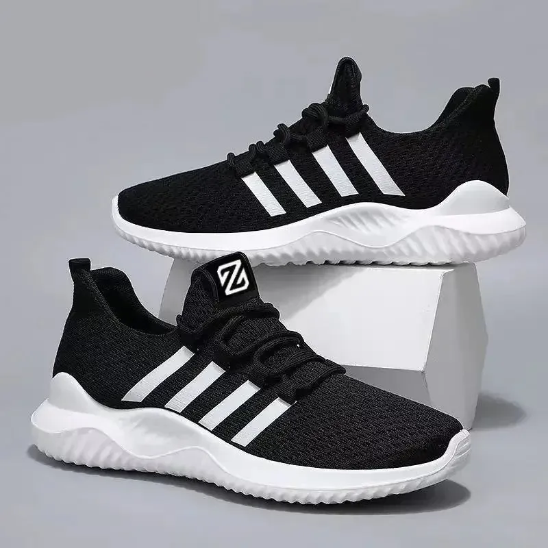 2024 Men Men's Vulcanize Shoes Air Mesh Breathable Comfortable Jogging Trainer Shoes Outdoor Walking Black Sneakers Casual Shoes