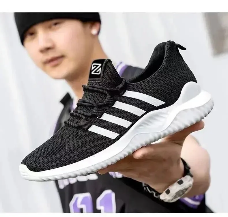 2024 Men Men's Vulcanize Shoes Air Mesh Breathable Comfortable Jogging Trainer Shoes Outdoor Walking Black Sneakers Casual Shoes