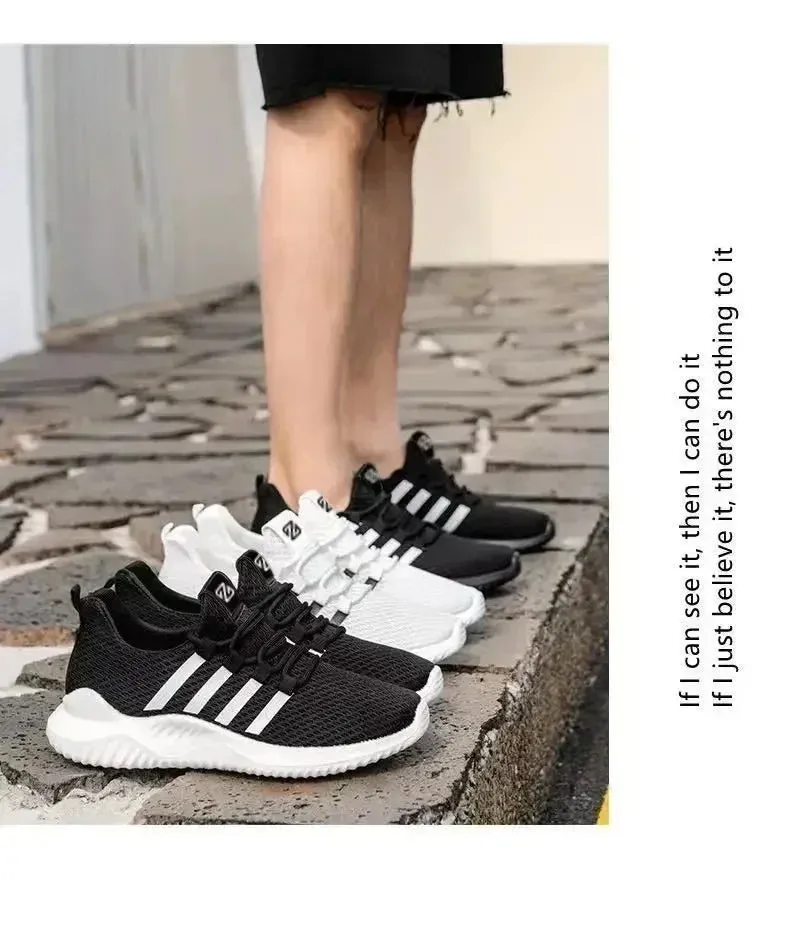 2024 Men Men's Vulcanize Shoes Air Mesh Breathable Comfortable Jogging Trainer Shoes Outdoor Walking Black Sneakers Casual Shoes