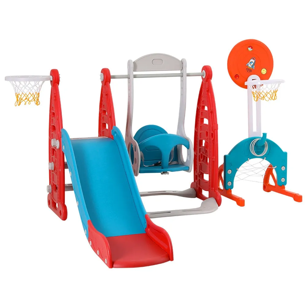 6-in-1 Kids Slide Swing Set Basketball Rings Goal by Keezi