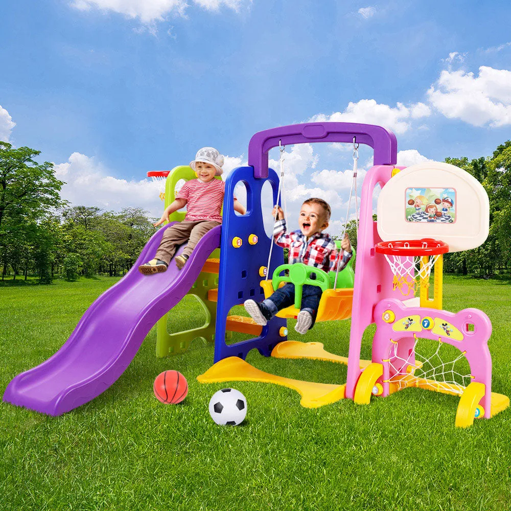 7-in-1 Kids Slide Swing Set, Basketball Hoop, Study Table - Keezi