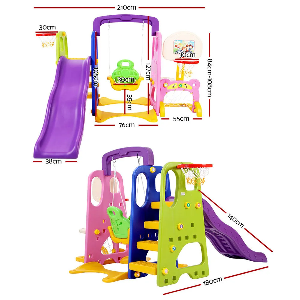 7-in-1 Kids Slide Swing Set, Basketball Hoop, Study Table - Keezi