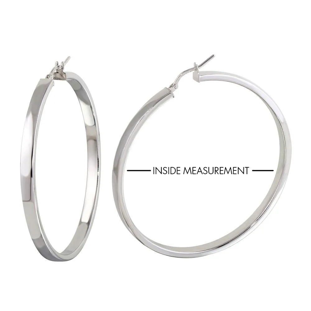 925 Sterling Silver Basic Non Plated Electroforming Flat 4mm Hoop Earrings - ARE00022SL