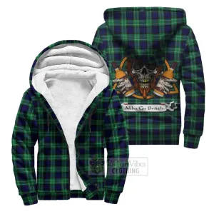 Abercrombie Tartan Sherpa Hoodie with Family Crest and Bearded Skull Holding Bottles of Whiskey