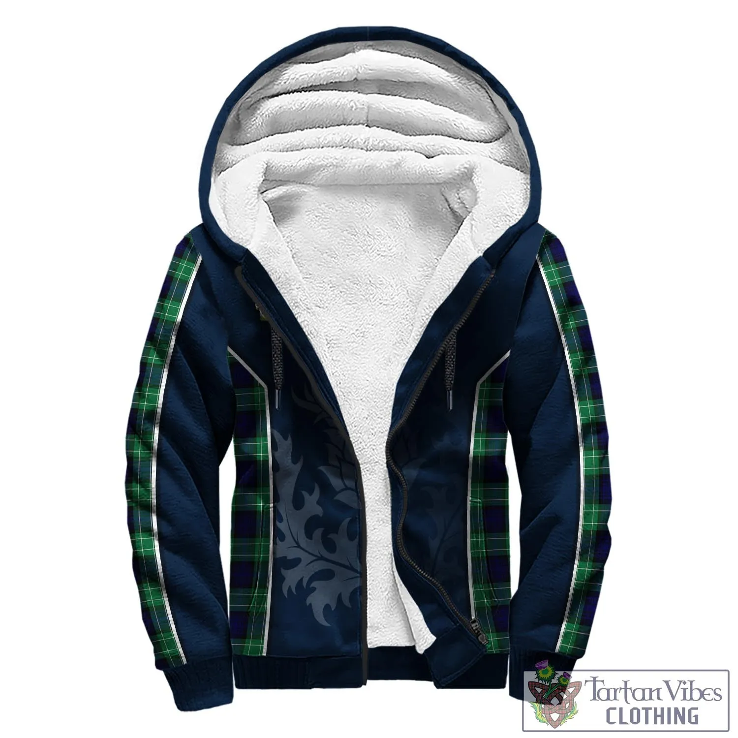 Abercrombie Tartan Sherpa Hoodie with Family Crest and Scottish Thistle Vibes Sport Style