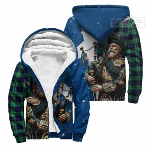 Abercrombie Tartan Sherpa Hoodie with Family Crest Scottish Bagpiper Vibes