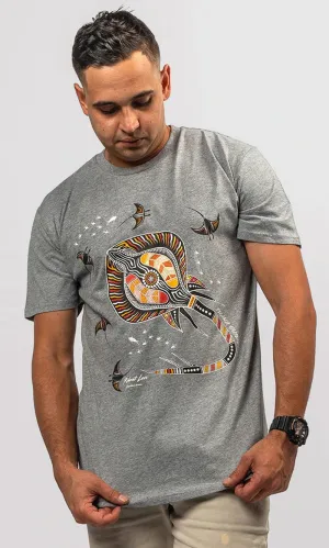 Aboriginal Art Unisex T-Shirt Stingray Fever Grey Marle