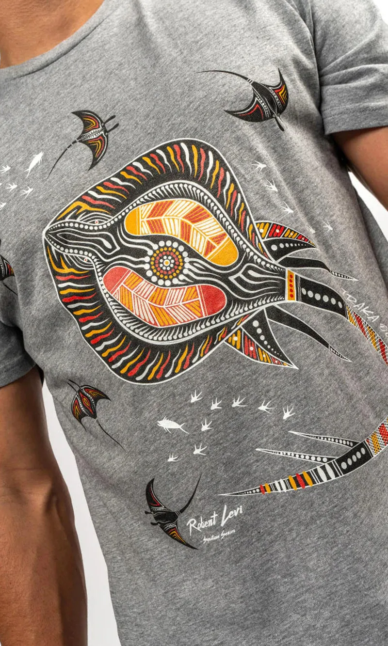 Aboriginal Art Unisex T-Shirt Stingray Fever Grey Marle