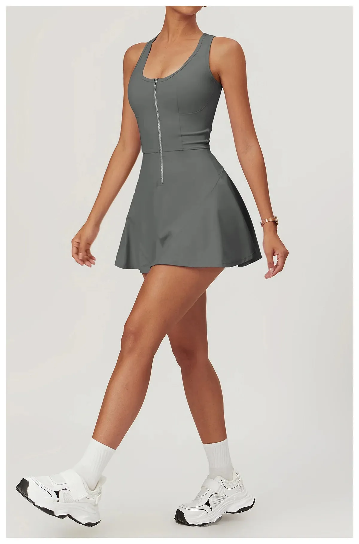 Activewear Zipper Dress with Shorts