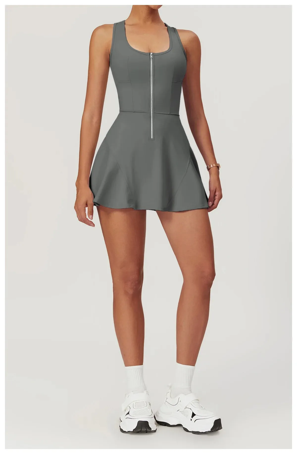 Activewear Zipper Dress with Shorts