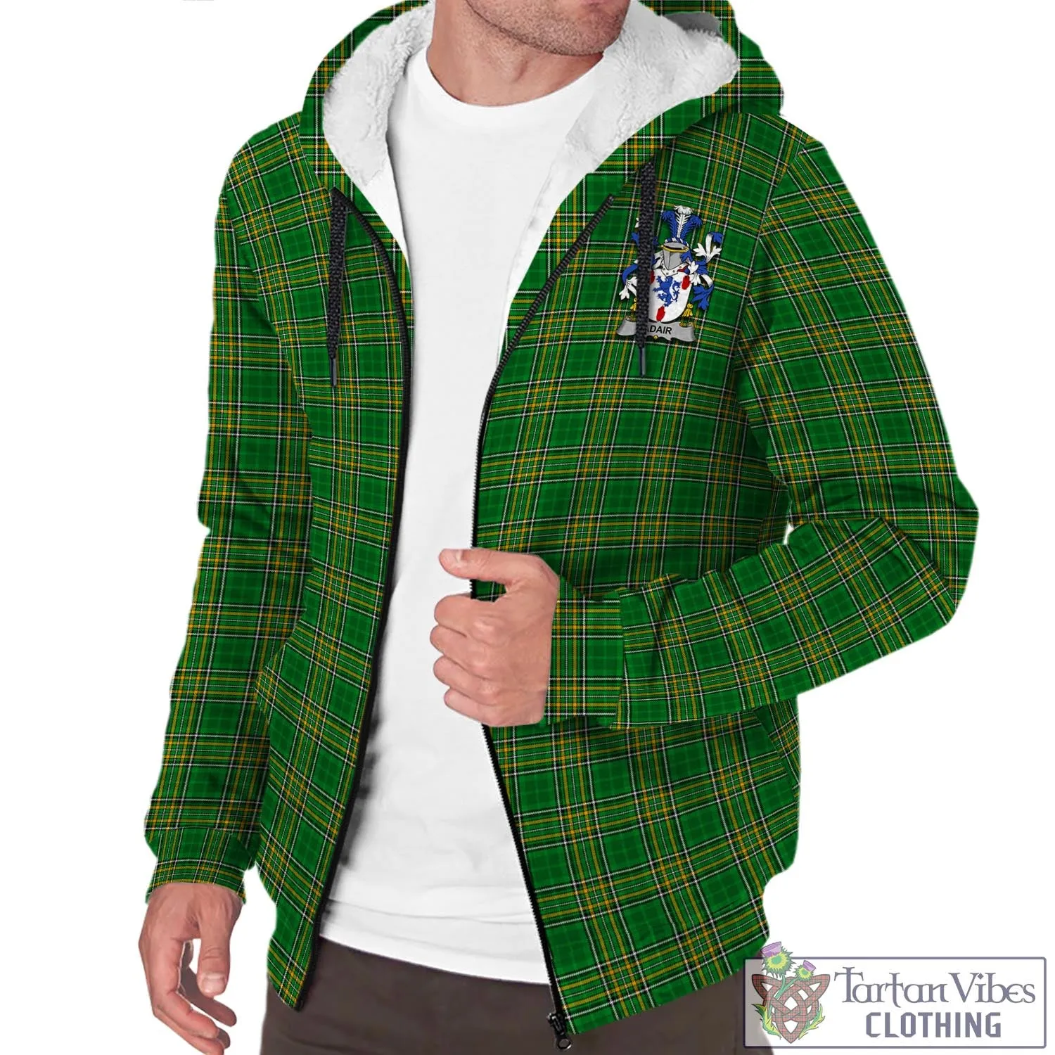 Adair Irish Clan Tartan Sherpa Hoodie with Coat of Arms