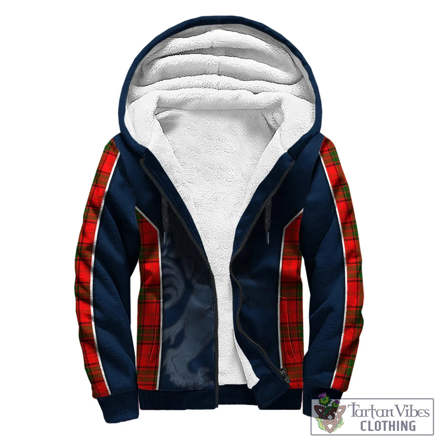 Adair Tartan Sherpa Hoodie with Family Crest and Lion Rampant Vibes Sport Style