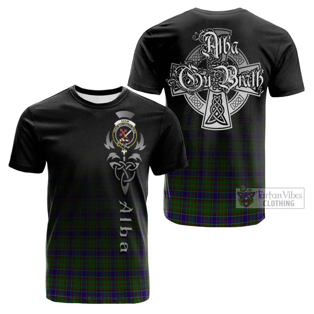 Adam Tartan Cotton T-shirt Featuring Alba Gu Brath Family Crest Celtic Inspired