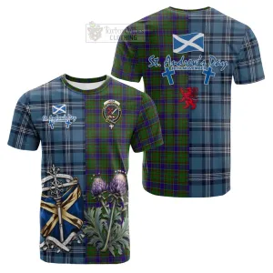 Adam Tartan Cotton T-shirt Happy St. Andrew's Day Half Tartan Style