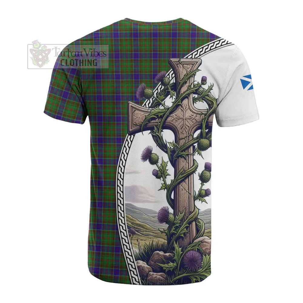 Adam Tartan Cotton T-shirt with Family Crest and St. Andrew's Cross Accented by Thistle Vines