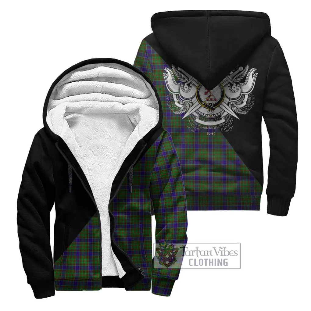 Adam Tartan Sherpa Hoodie with Family Crest and Military Logo Style