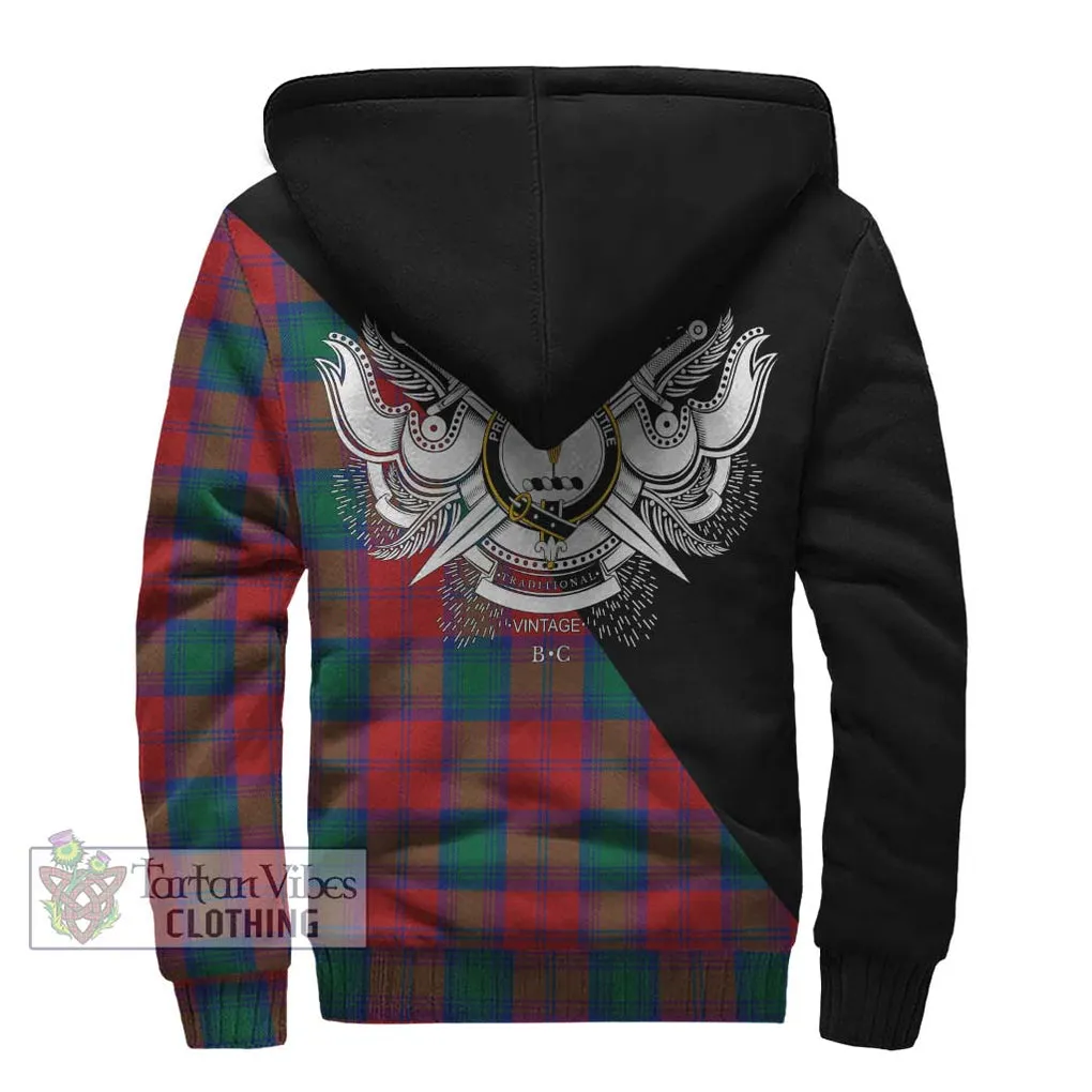 Affleck Tartan Sherpa Hoodie with Family Crest and Military Logo Style