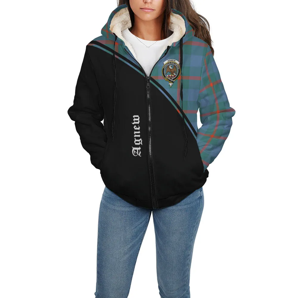 Agnew Ancient Tartan Sherpa Hoodie with Family Crest Curve Style