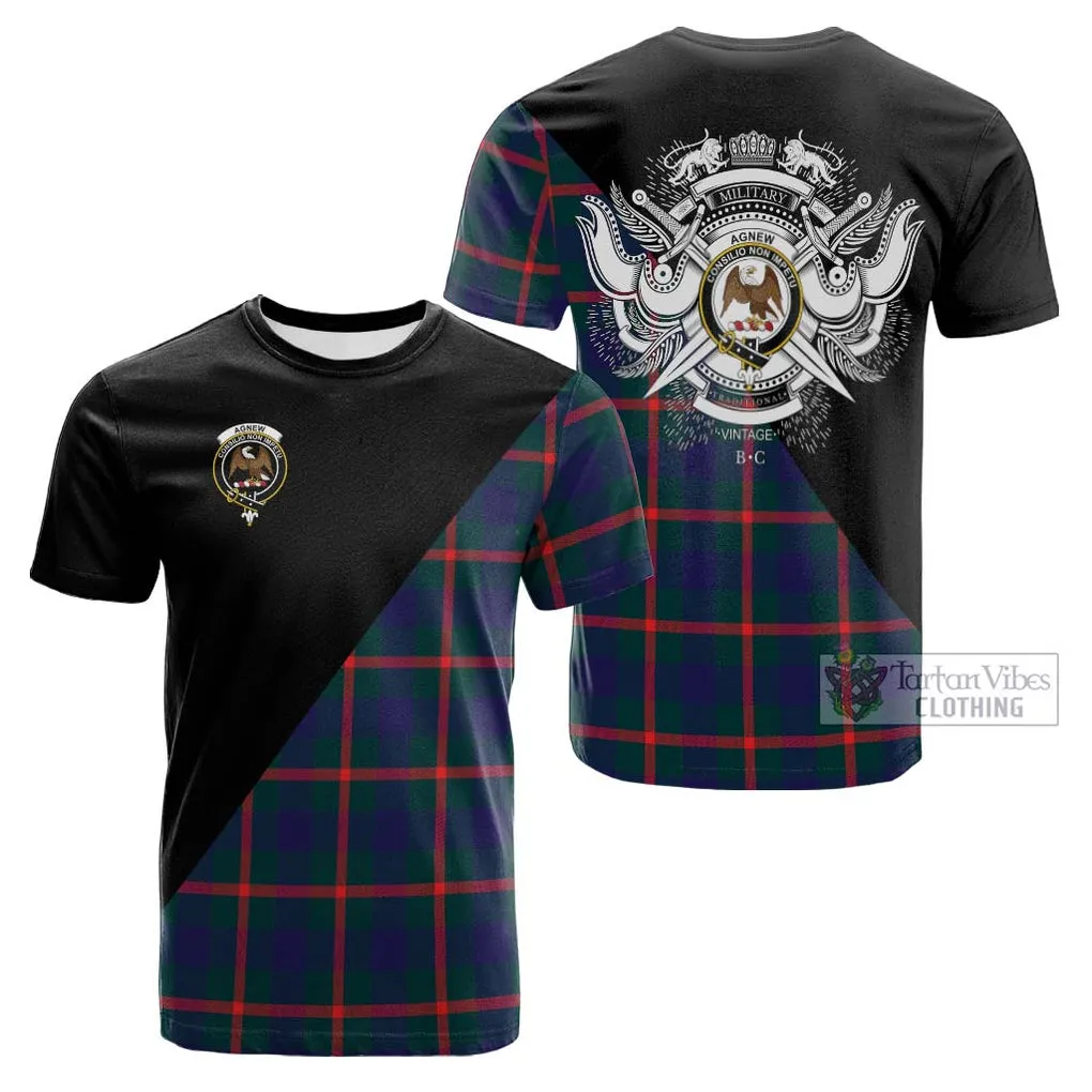 Agnew Tartan Cotton T-shirt with Family Crest and Military Logo Style