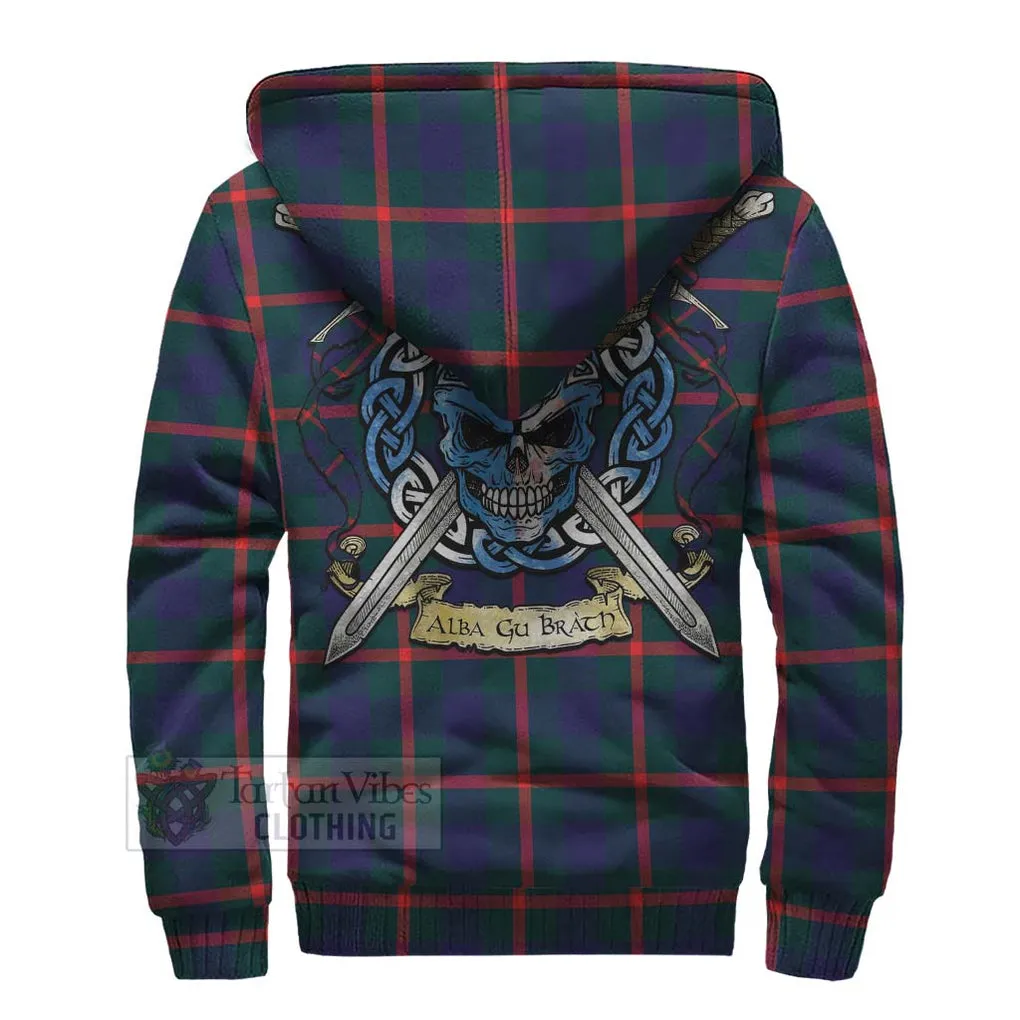 Agnew Tartan Sherpa Hoodie with Family Crest Celtic Skull Style