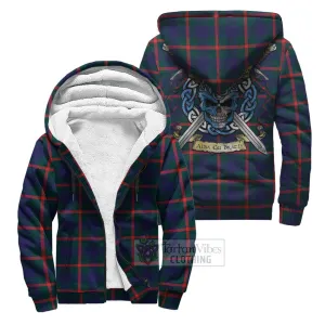 Agnew Tartan Sherpa Hoodie with Family Crest Celtic Skull Style