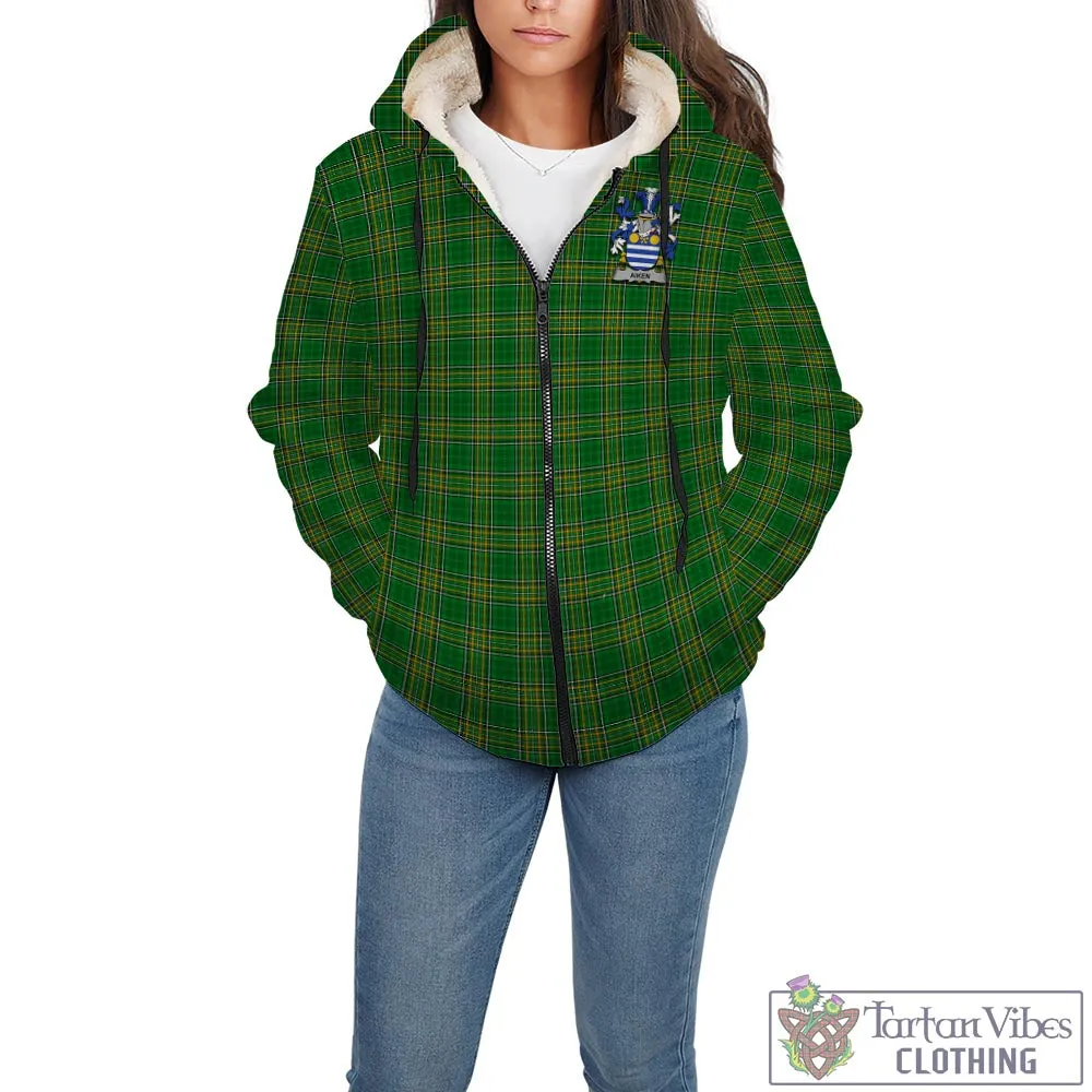 Aiken Irish Clan Tartan Sherpa Hoodie with Coat of Arms