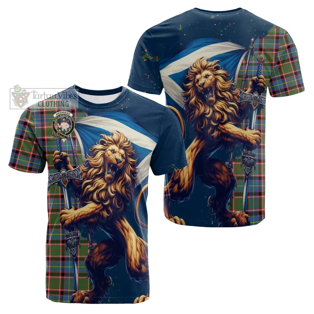 Aikenhead Tartan Family Crest Cotton T-shirt with Scottish Majestic Lion