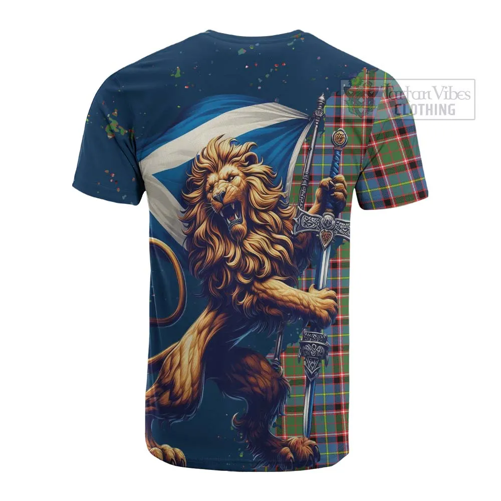 Aikenhead Tartan Family Crest Cotton T-shirt with Scottish Majestic Lion