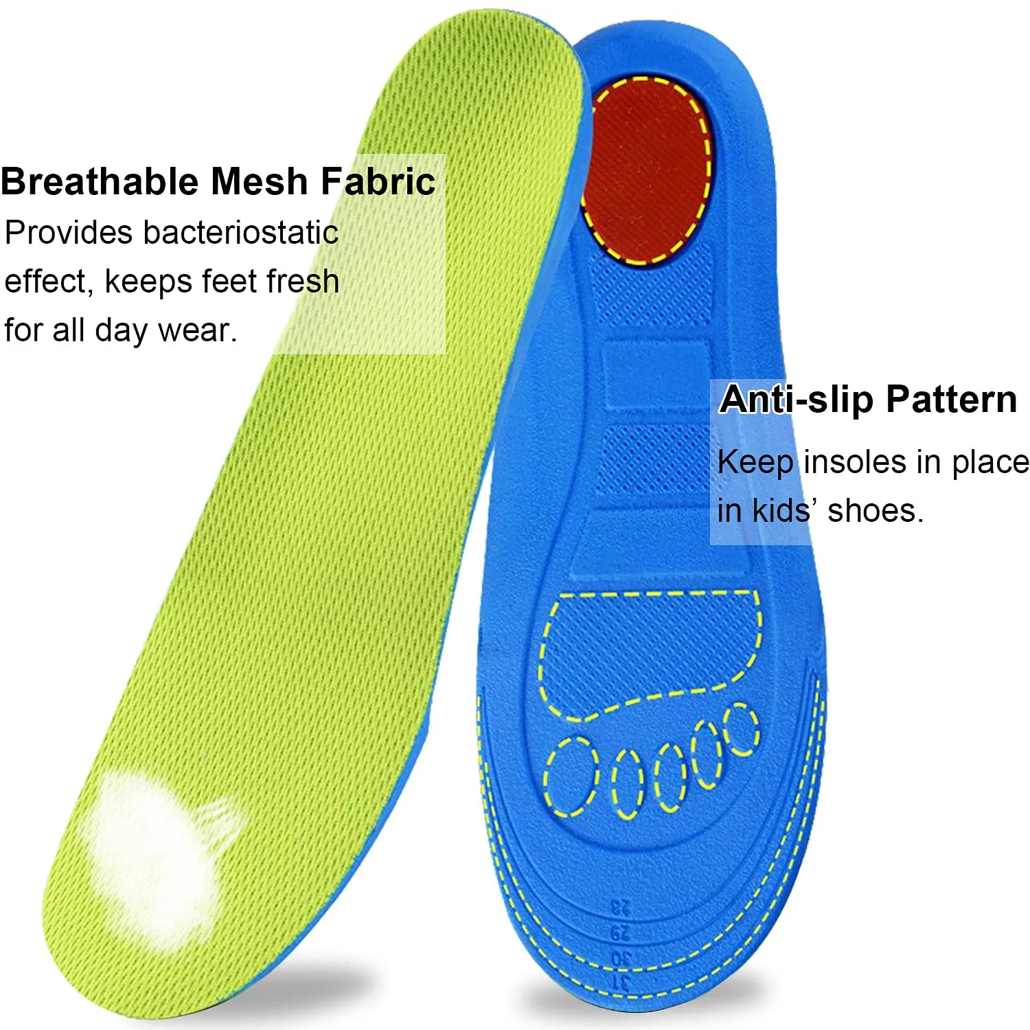 Ailaka Kids Orthotic Athletic Elastic Shock Absorbing Insoles, Comfortable Arch Support Sports Inserts for Running Walking 12-1.5 M US Little Kid Green