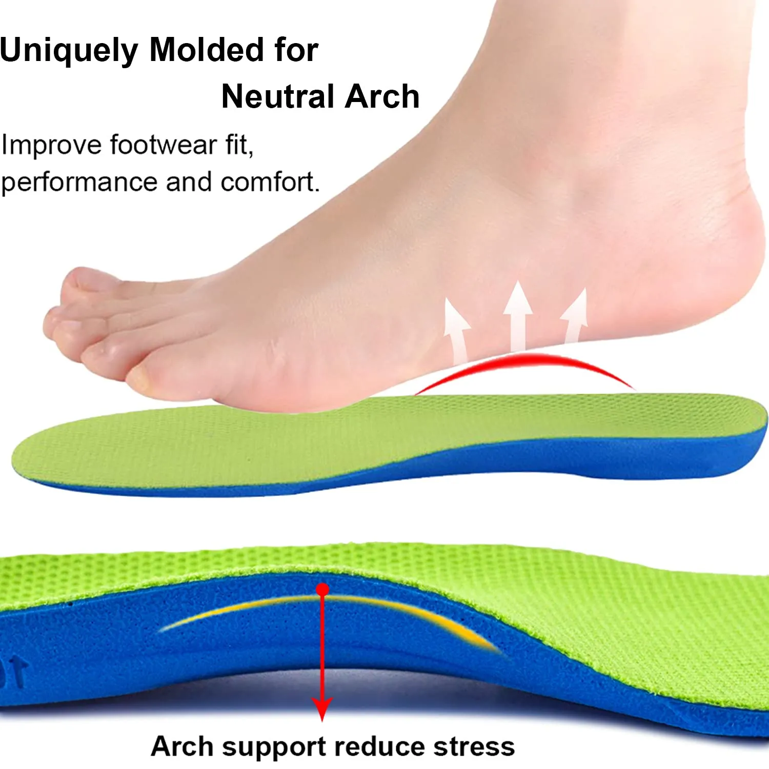 Ailaka Kids Orthotic Athletic Elastic Shock Absorbing Insoles, Comfortable Arch Support Sports Inserts for Running Walking 12-1.5 M US Little Kid Green